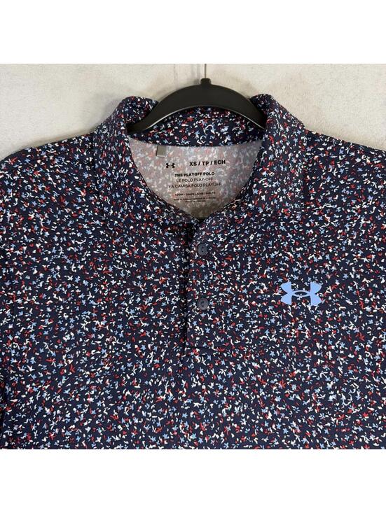 Under Armour The Playoff Polo Shirt Mens XS Loose All Over Print Speckled Floral - Picture 2 of 6